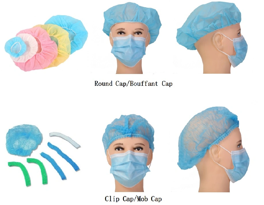 Wholesale Disposable Doctor Nurse Surgery Dental Hair Net Head Cover Dustproof Hat Bouffant Shower Non Woven Medical White Blue Mob Cap for Food Factory Supply